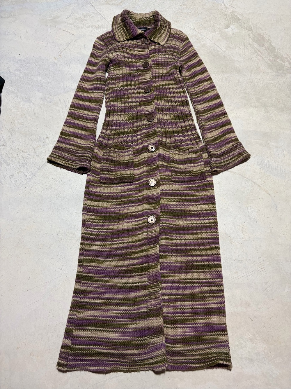 Love sex money Striped Long Sleeve Knit Maxi Dress purple Italian y2k
